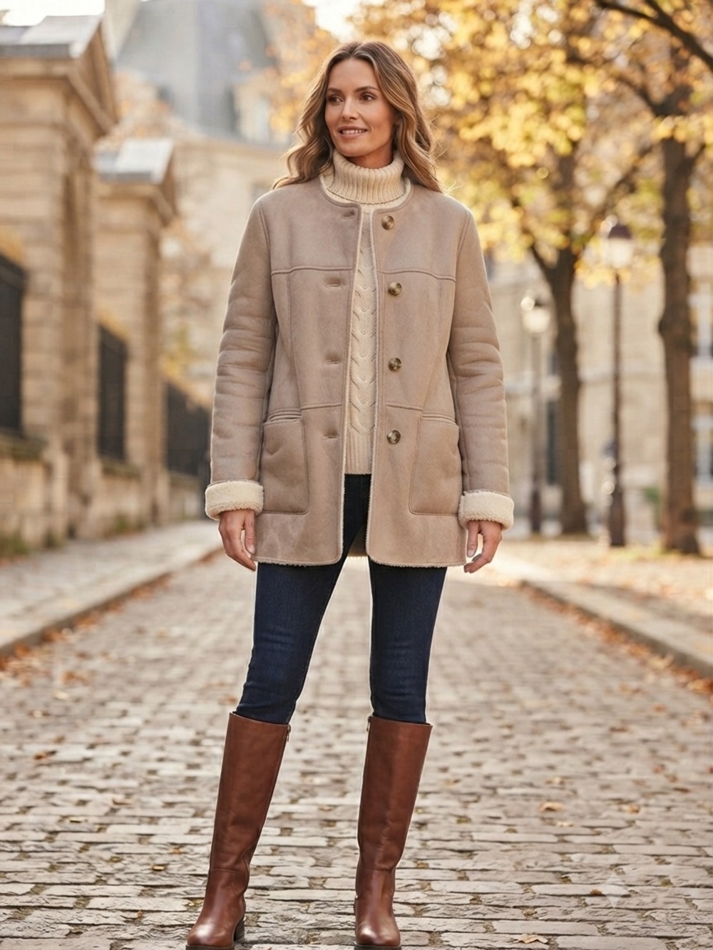 Zara TRF Faux Shearling 
Faux Suede Coat Beige
EUC Size M